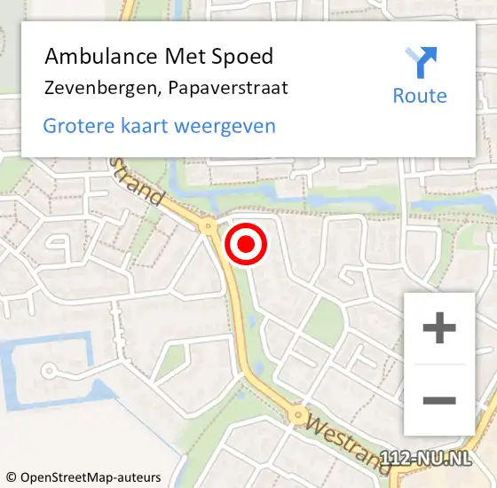 Locatie op kaart van de 112 melding: Ambulance Met Spoed Naar Zevenbergen, Papaverstraat op 9 december 2015 12:49