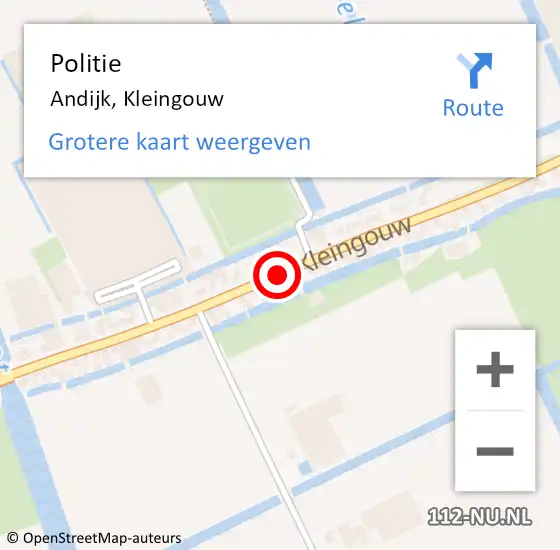 Locatie op kaart van de 112 melding: Politie Andijk, Kleingouw op 9 december 2015 13:15