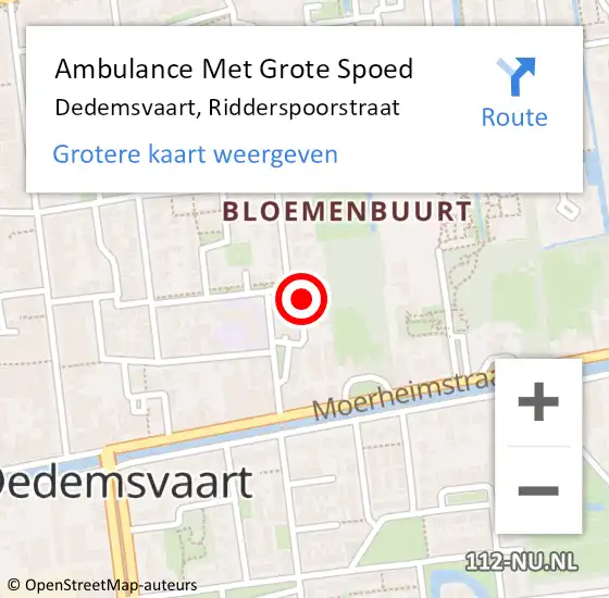 Locatie op kaart van de 112 melding: Ambulance Met Grote Spoed Naar Dedemsvaart, Ridderspoorstraat op 9 december 2015 13:35