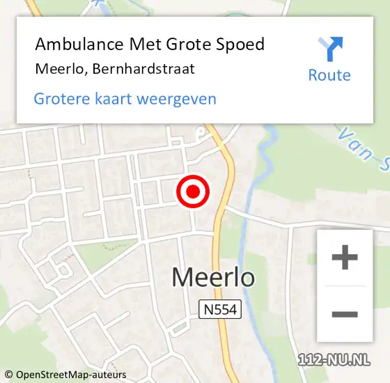 Locatie op kaart van de 112 melding: Ambulance Met Grote Spoed Naar Meerlo, Bernhardstraat op 9 december 2015 13:55