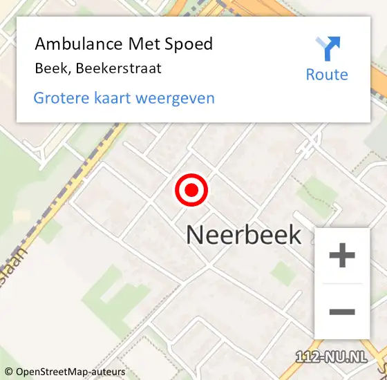 Locatie op kaart van de 112 melding: Ambulance Met Spoed Naar Beek, Beekerstraat op 29 november 2013 13:30