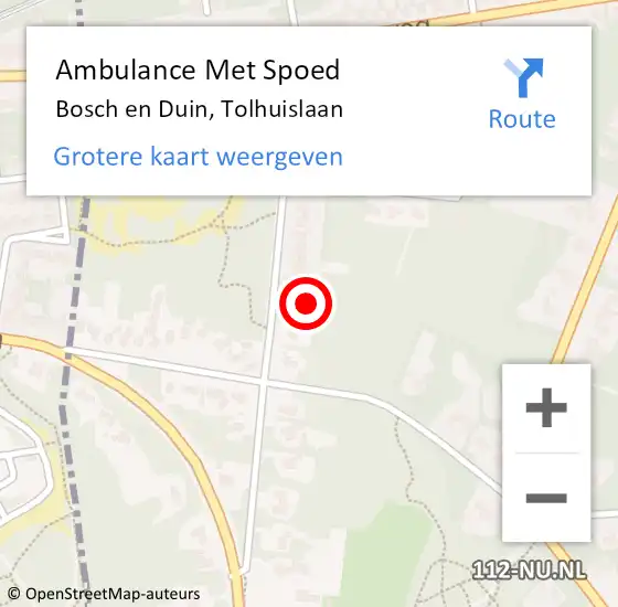 Locatie op kaart van de 112 melding: Ambulance Met Spoed Naar Bosch en Duin, Tolhuislaan op 9 december 2015 14:46