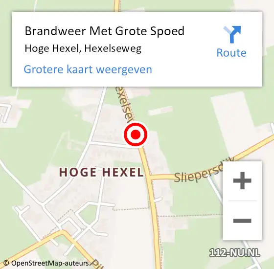 Locatie op kaart van de 112 melding: Brandweer Met Grote Spoed Naar Hoge Hexel, Hexelseweg op 9 december 2015 15:03