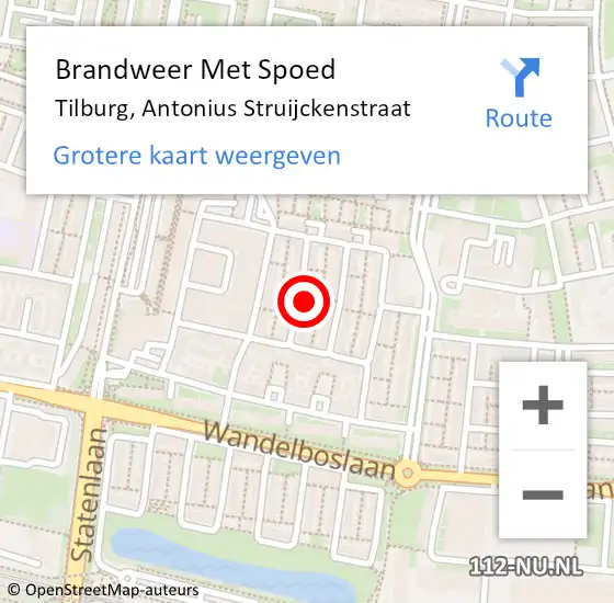 Locatie op kaart van de 112 melding: Brandweer Met Spoed Naar Tilburg, Antonius Struijckenstraat op 9 december 2015 15:19