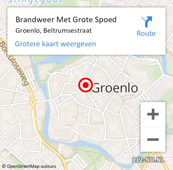 Locatie op kaart van de 112 melding: Brandweer Met Grote Spoed Naar Groenlo, Beltrumsestraat op 9 december 2015 16:33