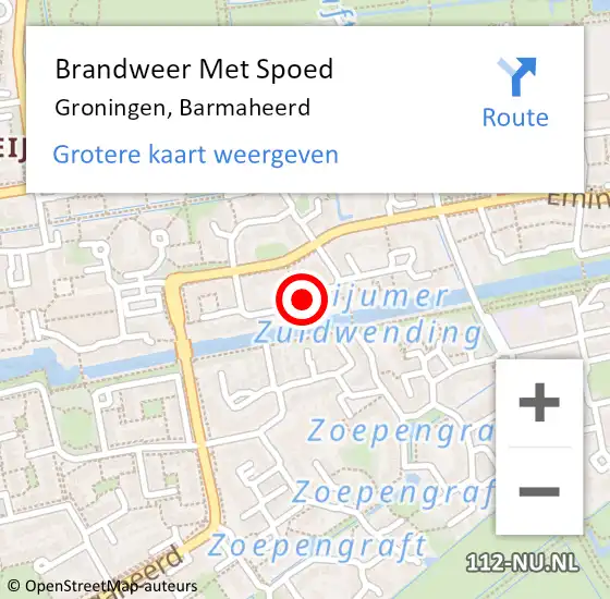 Locatie op kaart van de 112 melding: Brandweer Met Spoed Naar Groningen, Barmaheerd op 9 december 2015 17:05