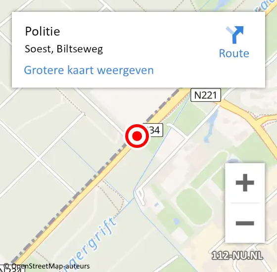 Locatie op kaart van de 112 melding: Politie Soest, Biltseweg op 9 december 2015 17:13