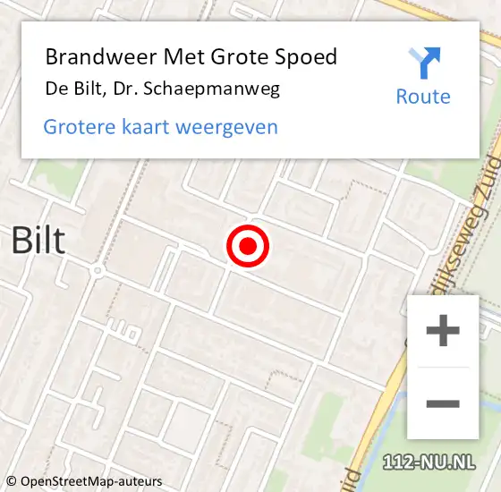 Locatie op kaart van de 112 melding: Brandweer Met Grote Spoed Naar De Bilt, Dr. Schaepmanweg op 9 december 2015 18:17