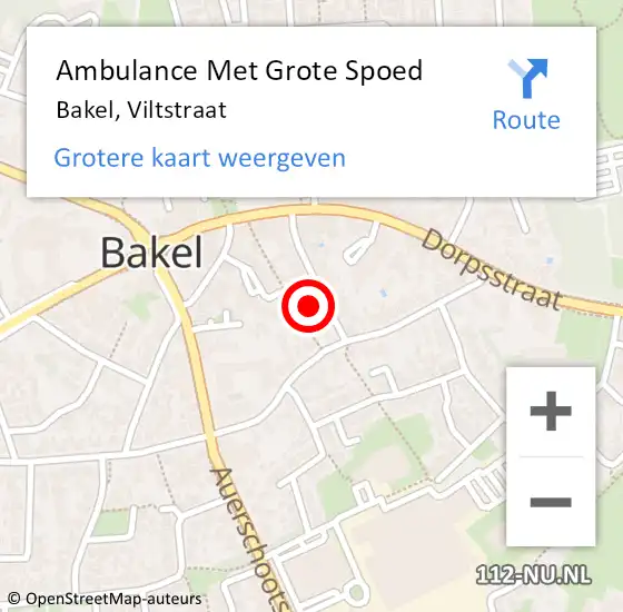 Locatie op kaart van de 112 melding: Ambulance Met Grote Spoed Naar Bakel, Viltstraat op 9 december 2015 19:20