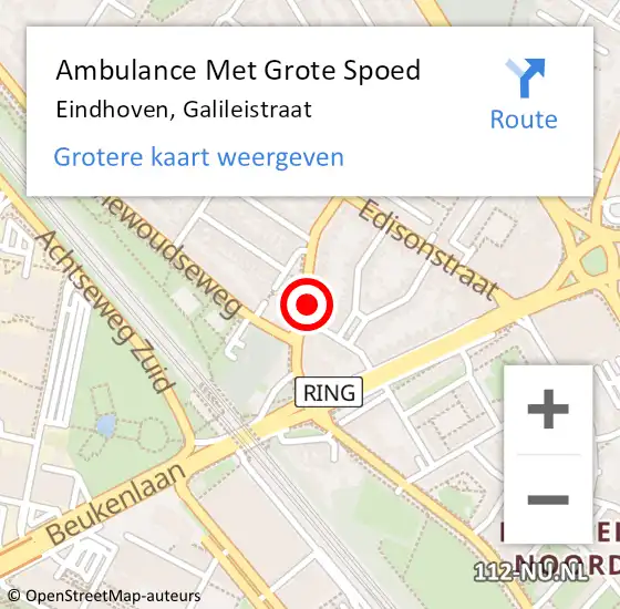 Locatie op kaart van de 112 melding: Ambulance Met Grote Spoed Naar Eindhoven, Galileistraat op 9 december 2015 19:47