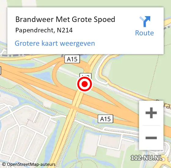 Locatie op kaart van de 112 melding: Brandweer Met Grote Spoed Naar Papendrecht, N214 hectometerpaal: 1,0 op 9 december 2015 20:20