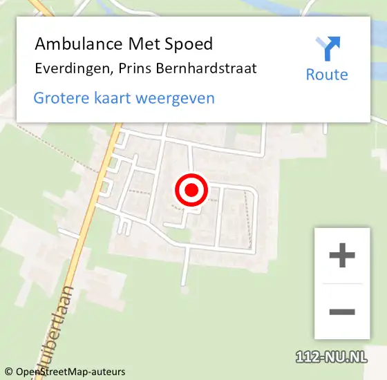 Locatie op kaart van de 112 melding: Ambulance Met Spoed Naar Everdingen, Prins Bernhardstraat op 9 december 2015 21:49