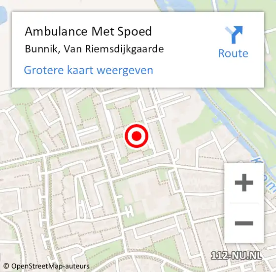 Locatie op kaart van de 112 melding: Ambulance Met Spoed Naar Bunnik, Van Riemsdijkgaarde op 9 december 2015 22:08