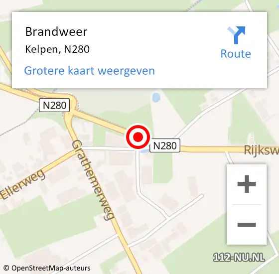 Locatie op kaart van de 112 melding: Brandweer Kelpen, N280 op 9 december 2015 22:40