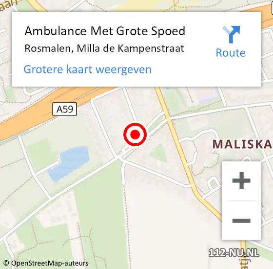 Locatie op kaart van de 112 melding: Ambulance Met Grote Spoed Naar Rosmalen, Milla de Kampenstraat op 9 december 2015 23:06