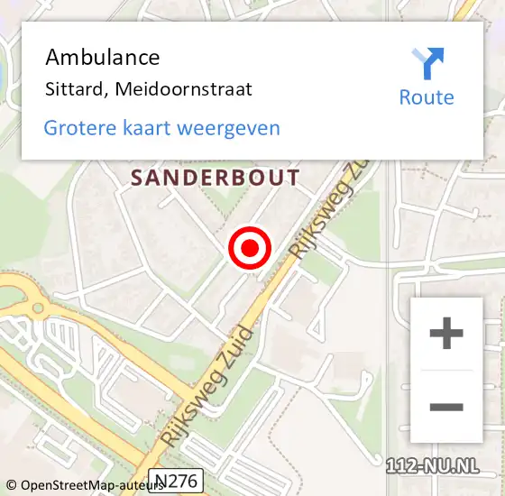 Locatie op kaart van de 112 melding: Ambulance Sittard, Meidoornstraat op 29 november 2013 14:09