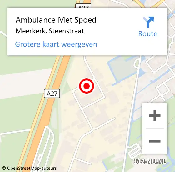 Locatie op kaart van de 112 melding: Ambulance Met Spoed Naar Meerkerk, Steenstraat op 10 december 2015 07:34