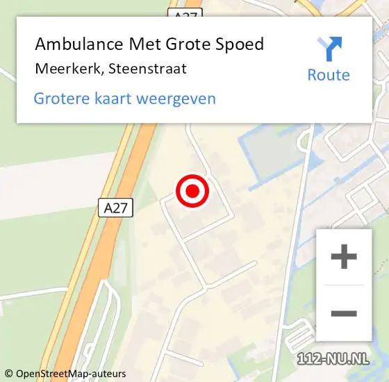 Locatie op kaart van de 112 melding: Ambulance Met Grote Spoed Naar Meerkerk, Steenstraat op 10 december 2015 07:39