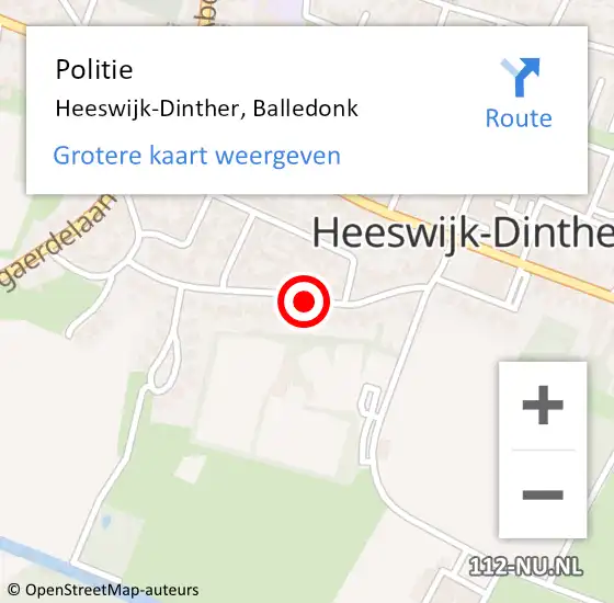 Locatie op kaart van de 112 melding: Politie Heeswijk-Dinther, Balledonk op 10 december 2015 07:45