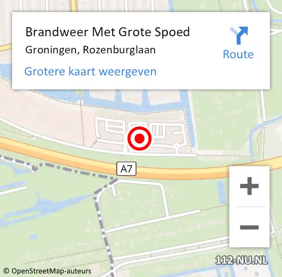 Locatie op kaart van de 112 melding: Brandweer Met Grote Spoed Naar Groningen, Rozenburglaan op 10 december 2015 08:07