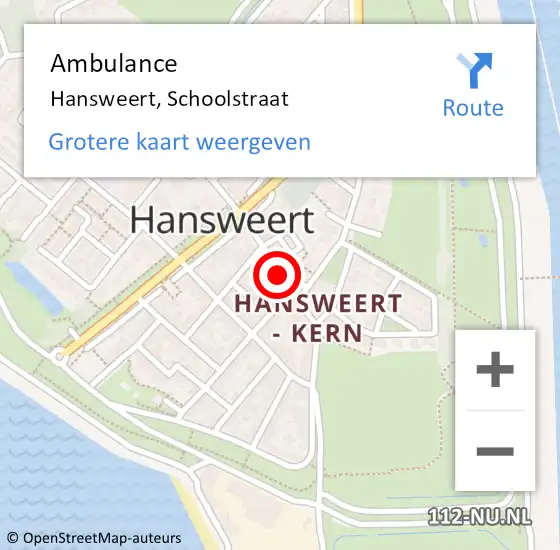 Locatie op kaart van de 112 melding: Ambulance Hansweert, Schoolstraat op 10 december 2015 08:19