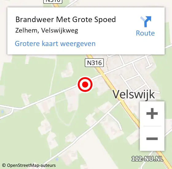 Locatie op kaart van de 112 melding: Brandweer Met Grote Spoed Naar Zelhem, Velswijkweg op 10 december 2015 10:39