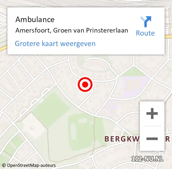 Locatie op kaart van de 112 melding: Ambulance Amersfoort, Groen van Prinstererlaan op 10 december 2015 10:50