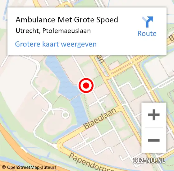 Locatie op kaart van de 112 melding: Ambulance Met Grote Spoed Naar Utrecht, Ptolemaeuslaan op 10 december 2015 11:00