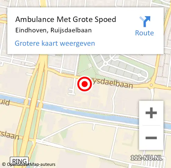 Locatie op kaart van de 112 melding: Ambulance Met Grote Spoed Naar Eindhoven, Ruijsdaelbaan op 10 december 2015 12:59