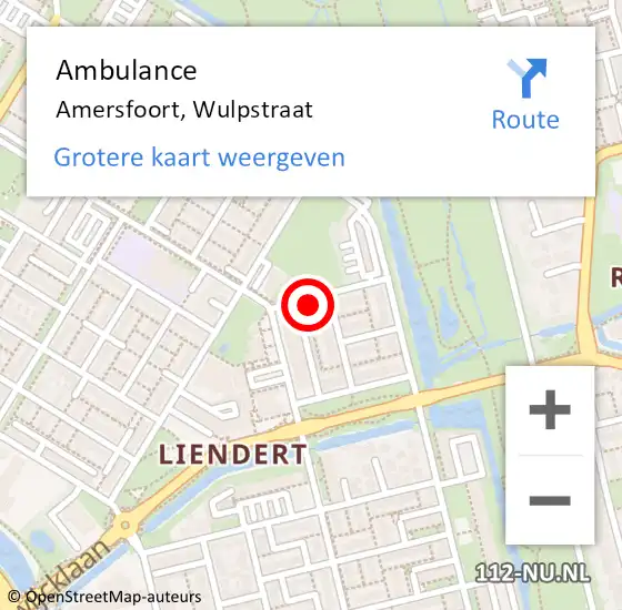 Locatie op kaart van de 112 melding: Ambulance Amersfoort, Wulpstraat op 10 december 2015 13:25