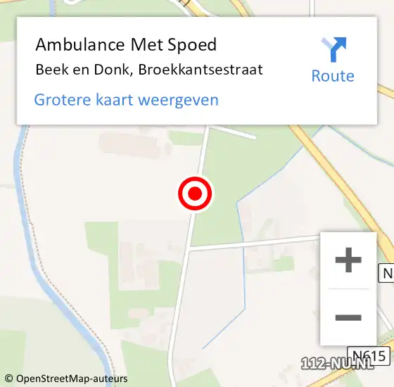 Locatie op kaart van de 112 melding: Ambulance Met Spoed Naar Beek en Donk, Broekkantsestraat op 10 december 2015 14:49