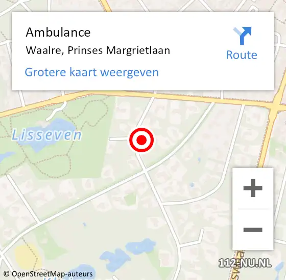 Locatie op kaart van de 112 melding: Ambulance Waalre, Prinses Margrietlaan op 10 december 2015 15:23