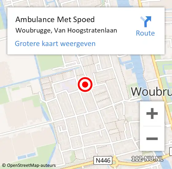 Locatie op kaart van de 112 melding: Ambulance Met Spoed Naar Woubrugge, Van Hoogstratenlaan op 29 november 2013 15:08