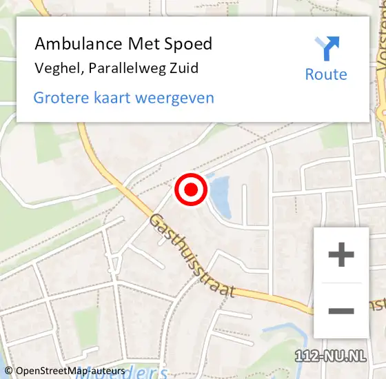 Locatie op kaart van de 112 melding: Ambulance Met Spoed Naar Veghel, Parallelweg Zuid op 10 december 2015 15:58