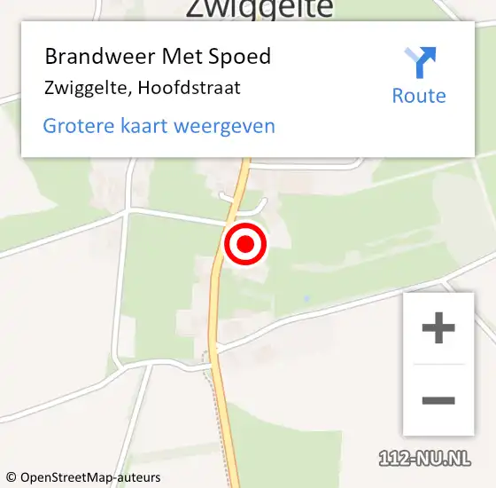 Locatie op kaart van de 112 melding: Brandweer Met Spoed Naar Zwiggelte, Hoofdstraat op 10 december 2015 16:45