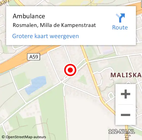 Locatie op kaart van de 112 melding: Ambulance Rosmalen, Milla de Kampenstraat op 10 december 2015 18:17