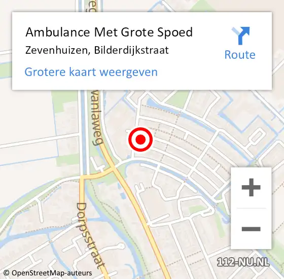 Locatie op kaart van de 112 melding: Ambulance Met Grote Spoed Naar Zevenhuizen, Bilderdijkstraat op 10 december 2015 19:10