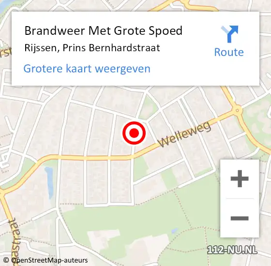 Locatie op kaart van de 112 melding: Brandweer Met Grote Spoed Naar Rijssen, Prins Bernhardstraat op 10 december 2015 19:29