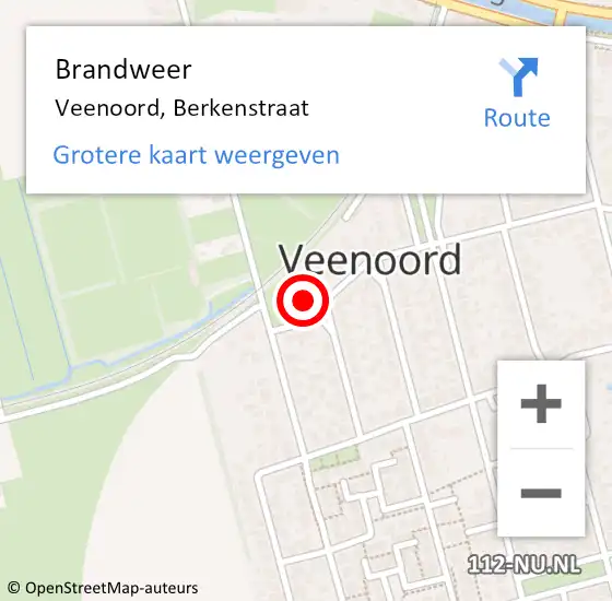 Locatie op kaart van de 112 melding: Brandweer Veenoord, Berkenstraat op 10 december 2015 19:42