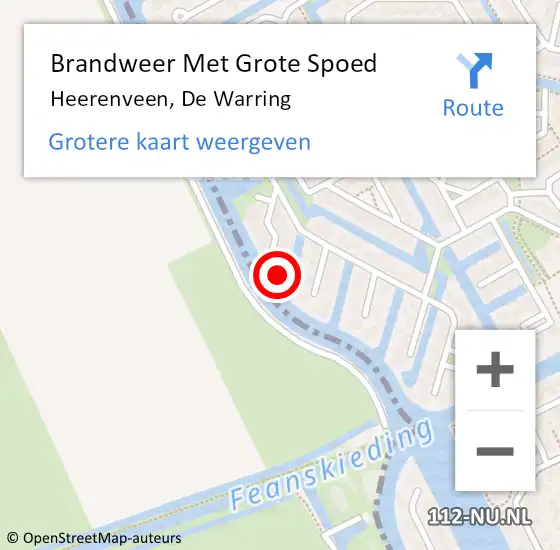 Locatie op kaart van de 112 melding: Brandweer Met Grote Spoed Naar Heerenveen, De Warring op 10 december 2015 20:22