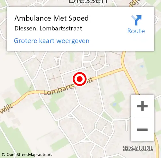 Locatie op kaart van de 112 melding: Ambulance Met Spoed Naar Diessen, Lombartsstraat op 10 december 2015 20:41