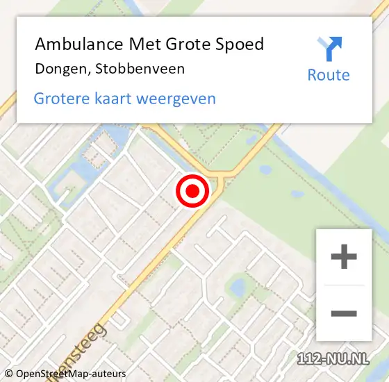 Locatie op kaart van de 112 melding: Ambulance Met Grote Spoed Naar Dongen, Stobbenveen op 10 december 2015 20:45