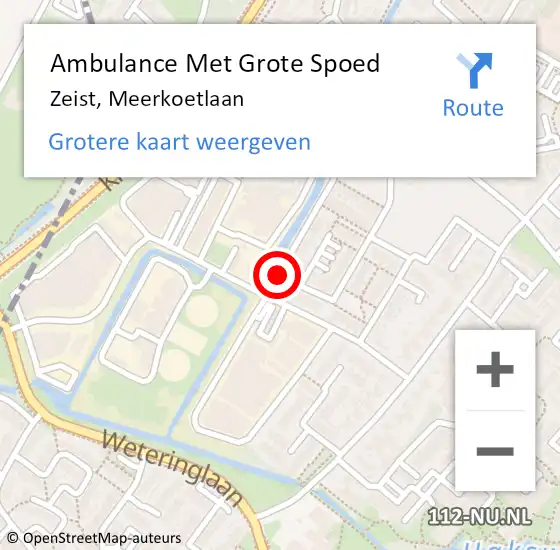 Locatie op kaart van de 112 melding: Ambulance Met Grote Spoed Naar Zeist, Meerkoetlaan op 10 december 2015 21:29