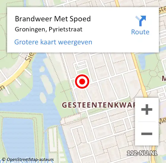 Locatie op kaart van de 112 melding: Brandweer Met Spoed Naar Groningen, Pyrietstraat op 10 december 2015 21:41