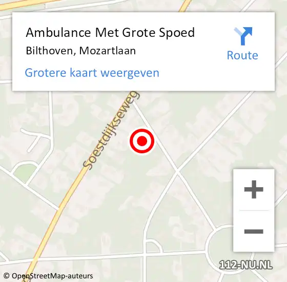 Locatie op kaart van de 112 melding: Ambulance Met Grote Spoed Naar Bilthoven, Mozartlaan op 11 december 2015 00:30