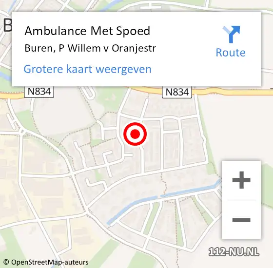 Locatie op kaart van de 112 melding: Ambulance Met Spoed Naar Buren, Willem van Oranjestraat op 11 december 2015 07:31