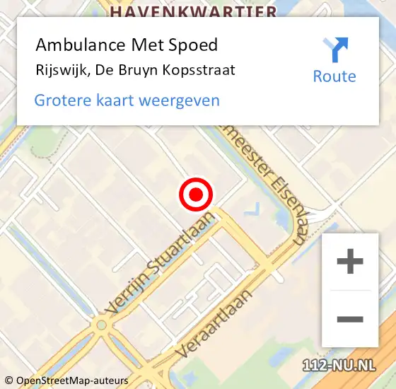 Locatie op kaart van de 112 melding: Ambulance Met Spoed Naar Rijswijk, De Bruyn Kopsstraat op 11 december 2015 07:52