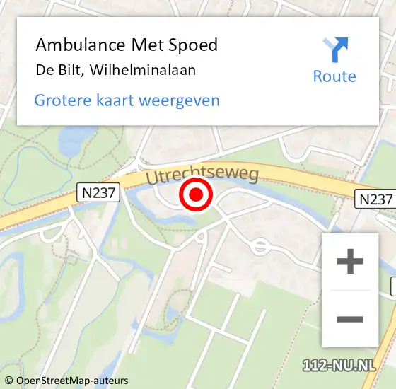 Locatie op kaart van de 112 melding: Ambulance Met Spoed Naar De Bilt, Wilhelminalaan op 11 december 2015 07:52