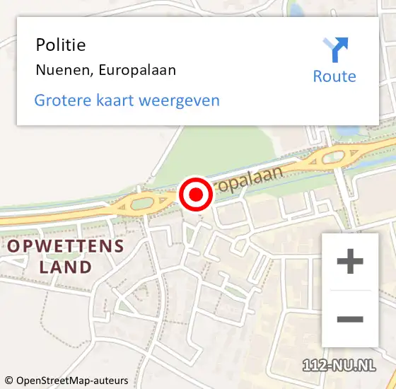 Locatie op kaart van de 112 melding: Politie Nuenen, Europalaan op 11 december 2015 08:03