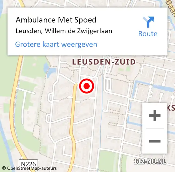 Locatie op kaart van de 112 melding: Ambulance Met Spoed Naar Leusden, Willem de Zwijgerlaan op 11 december 2015 09:27